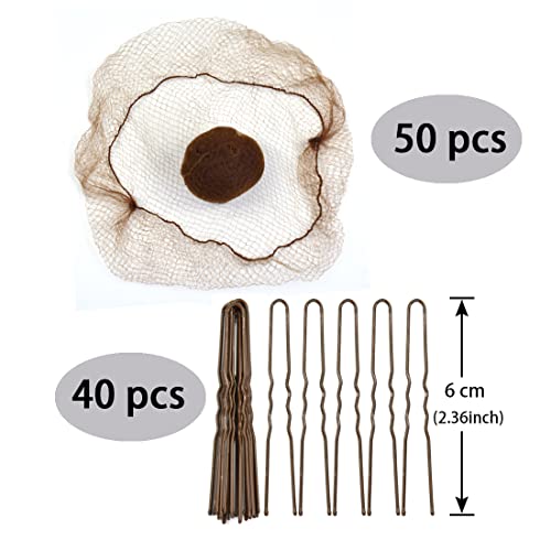 50 komada mrežica za kosu nevidljiva elastična mrežica s 40 komada u obliku kopče za kosu za ženske punđe