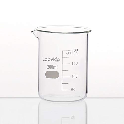 Labvida 6pcs Griffin staklenih čaša s niskim oblikom, vol.200ml, 3.3 borosilikat s tiskanom maturom, LVA020