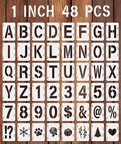 Šablone slova od 1 inča za crtanje na drvu, 48pcs šablone za višekratnu upotrebu s brojevima abecede za obrt za rukotvorine