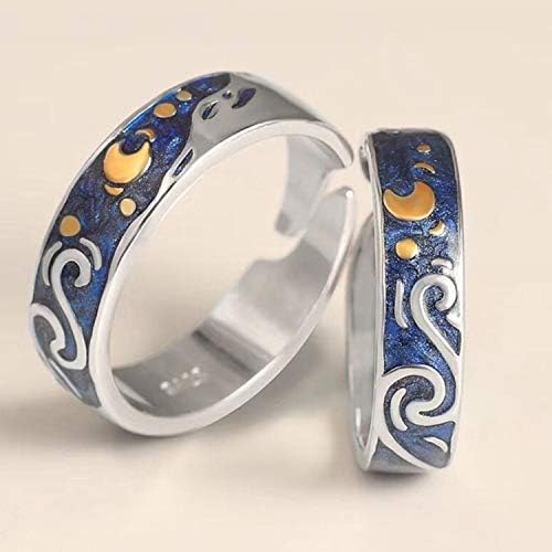 2pcs prsten od sterling srebra 9925 uzorak Van Gogh Nebeski dizajn ručno izrađen jedinstveni plavi prsten s otvorenom vrpcom veličina