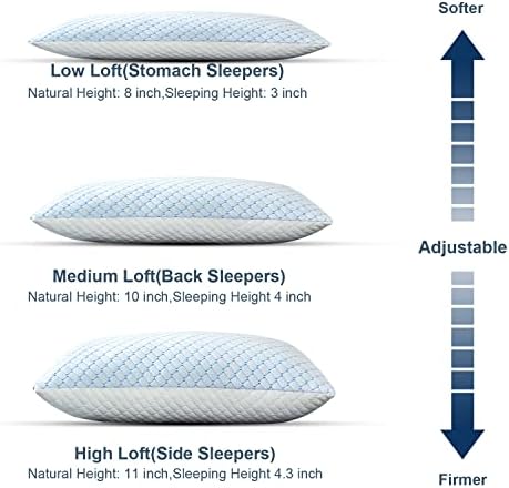 Jastuci za hlađenje za spavanje za spavanje 2 pakiranje nasjeckanih memorijskih pjenastih jastuka - Podesivi jastuci King Veličina