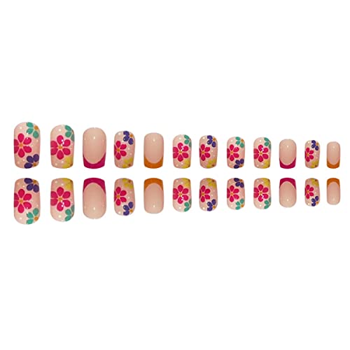 24pcs lažni nokti srednjeg kvadratnog oblika za cvjetnu jaknu goli ružičasti akrilni savjeti za francusku jaknu sjajni ukrasi za nokte