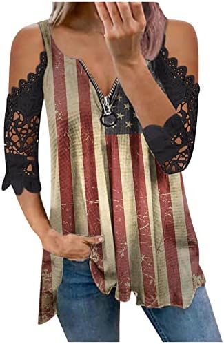 Zefotim 4. srpnja Košulje Žene 2023 kratki rukavi v vrat casual ljetni trendi američka zastavica tunike bluze