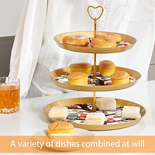 Lyetny 3 sloj deserta za torte Zlatni kolač za kolače za čajnu zabavu, vjenčanje i rođendan, božićna sova zima