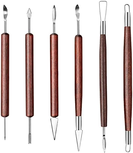 Set alata za glinu za sušenje na zraku od 6 komada, alati za modeliranje gline s drvenom ručkom, set alata za rezbarenje polimerne