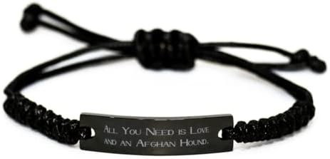 Sve što trebate je ljubav i... Crna Narukvica od užeta za afganistanskog goniča, prekrasni Pokloni za afganistanskog goniča, ugravirana