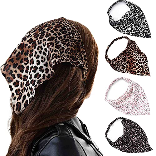 4 komada trokutasti elastični šal za kosu traka za glavu Crni šifon šal za glavu traka za kosu Leopard Print bandana za kosu s kopčama