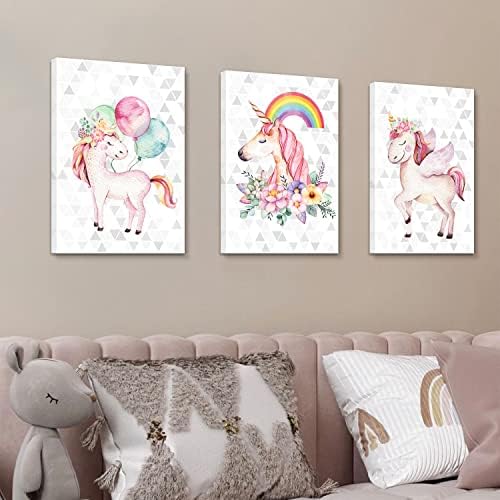 Unicorn platno zidna umjetnost za djevojčice spavaće sobe zidni dekor šarena dugin jednorog slike dječja soba dekor akvarel ružičasti