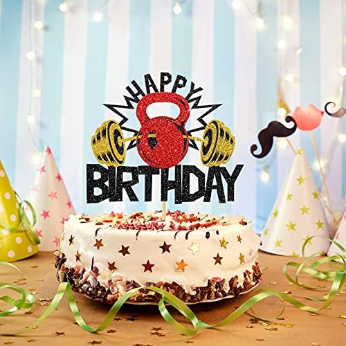 WebEnison Glitter dizanje utega sretna rođendanska torta Topper, teretana za opskrbu tortama za teretanu, sport držite fit i fitness