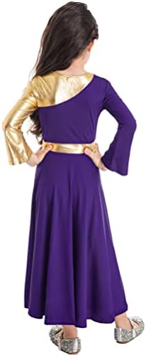 Aislor Girls ruffle metalik zlatna boja blok hvale plesnu haljinu lirička bogoslužja plesna tunika duga haljina plesna odjeća