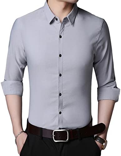 Muška lagana ležerna haljina košulja od BBC-a, košulje običnog kroja na kopčanje, jednobojna košulja s ovratnikom s dugim rukavima
