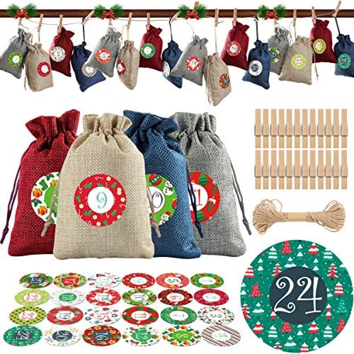Adventski kalendar 2022 24pcs božićne vrećice s vezicama za božićne zabave torba za pohranu božićnih poklon vrećica vrećice s vrećicama