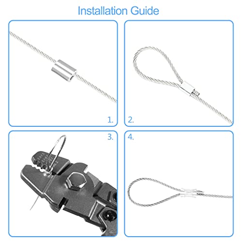 Set alata za prešanje žičanog užeta, s kabelom od nehrđajućeg čelika 1/16-304 duljine 165 Stopa, aluminijskim graničnicima za ušice