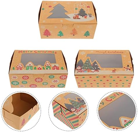 Božićne Kraft kutije za kolačiće od kartona za božićne kolačiće s prozorom, božićne kutije za kolače od jagoda, pite, slastice, deserti,
