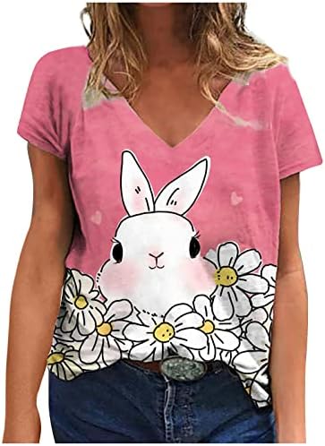 Posada v vrat spandex bluze dame kratke rukave cvjetni uskršnji jaje kawaii životinjski zeko vrhovi majice tinejdžerke jg