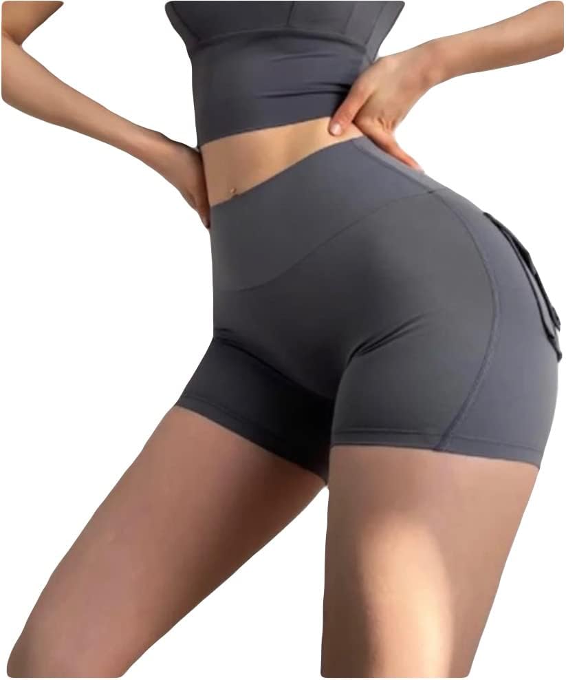 Žene s visokim strukom kratkim hlačama za aktivnu odjeću s stražnjim džepovima, kontrola trbuha i podizanje plijena, bešavna atletska