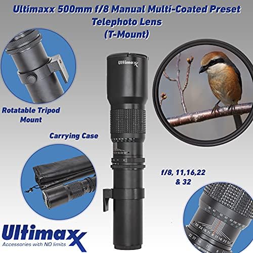 Ultimaxx visoke snage 500 mm f/8 ručni unaprijed postavljeni telefoto objektiv za Nikon Z5, Z6, Z6ii, Z7, Z7ii, Z9, Z50, ZFC bez ogledala-Uključuje: