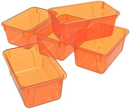 Storex male kante za kockice-plastični spremnici za učionicu, 12,2 x 7,8 x 5,1 inča, bombon narančaste, 5-pack