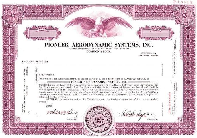 Pioneer Aerodynamic Systems, Inc. - Potvrda o dostupnosti uzoraka