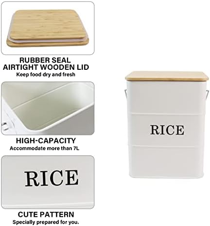 Metalni spremnik za skladištenje riže, kutija za skladištenje riže s nepropusnim poklopcem od bambusa i kašikom, spremnik za skladištenje