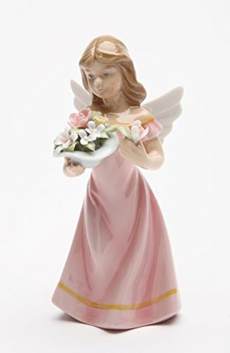 Kozmos Pokloni 20861 Anđeo u ružičastoj haljini drži cvijeće keramička figurica, 5-3/8 inča