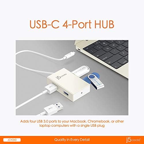 J5Create USB C Hub adapter kabel 4-u-1 USB tip C na USB 3.0 [x4] Dongle za MacBook, Chromebook, mobiteli, tablet, dodaci za prijenosno