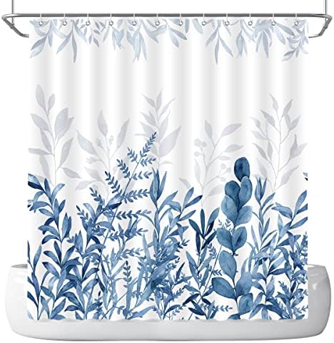 Dephoto plavi listovi zavjesa za tuširanje za kupaonicu akvarel biljke cvjetne biljke poliester tkanina ukras s kukama 72 x72 inča