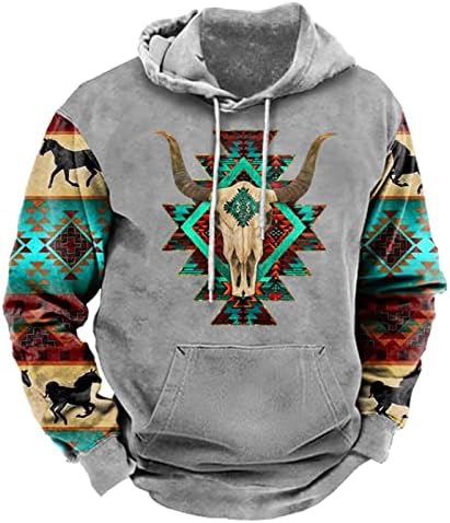 Saxigol kapuljače za muškarce Grafički dizajn zapadnjački etnički geometrijski aztec pulover plus size za crtanje posada za vrat.