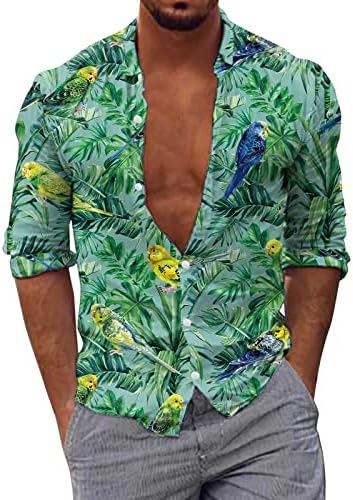 BEUU muški ležerni gumb dolje košulje s dugim rukavima Tropsko stablo tiskani vrhovi plaže dizajnirani za ovratnik Havajska košulja