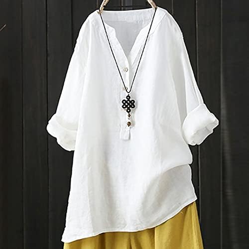 Ženske ljetne košulje od pamuka i lana širokog kroja majice kratkih rukava s kratkim rukavima od 5 inča s izrezom u obliku gumba s