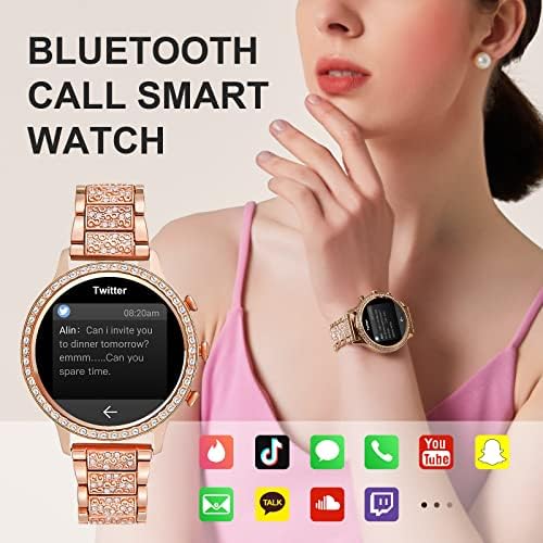 Jenyng pametni satovi za žene s dijamantima, 1,32 '' Bluetooth pametni sat za Android iOS telefone, fitness tracker s otkucajem srca,