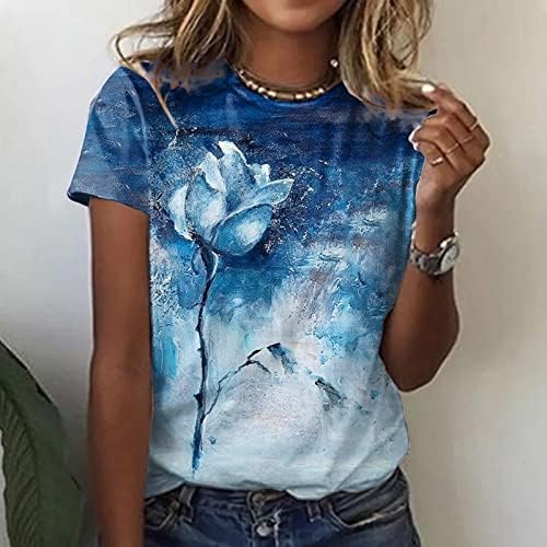 Top majica za djevojčice Jesen-ljeto kratkih rukava s dekolteom čamca, pamučna košulja s cvjetnim uzorkom