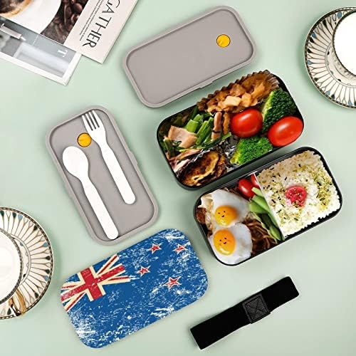 Novozelandski retro zastava dvoslojni bento kutija za ručak s priborom set set slaganje spremnika za ručak uključuje 2 spremnika