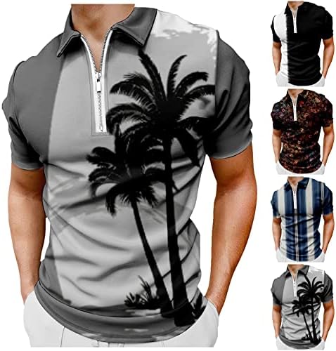 RTRDE Polo majice za muškarce gumb kratki rukavi Up majice na havajski stil majice s patentnim zatvaračem Ljetne majice