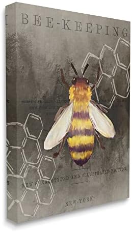 Stupell Industries Bee-čuvanje vintage New York Illustracija meda češalj platno zidna umjetnost, 24 x 30, žuta