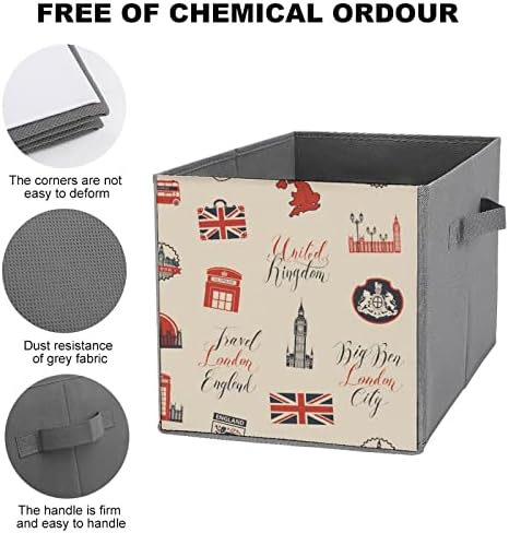 UK i London tema s natpisima kockice za skladištenje s ručkama sklopive kante za tkanine koje organiziraju košare za ormar za police