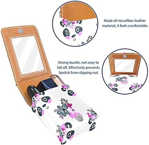 Mini torbica za ruž za usne s ogledalom u novčaniku, slatka ružičasta cvjetna torba za držač kozmetike od kože pande, sadrži 3 cijevi