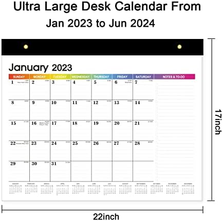 Rinrda kalendar stola 2023-2024, siječanj 2023.-lipanj 2024., 22 x17, 18-mjesečni kalendar stola/zid 2-u-1, veliki vladarani blokovi