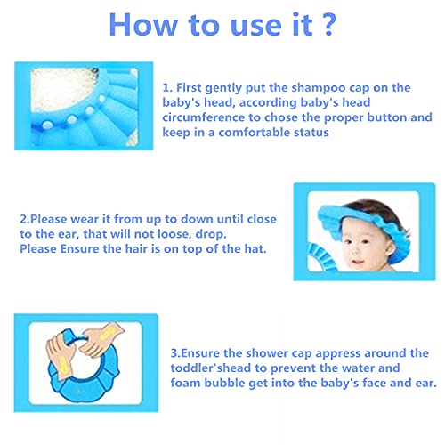 3pcs Dječja Kapa za tuširanje za bebe, Podesiva kapa za šampon za malu djecu, kapa za kupanje s vizirom koja štiti oči i uši beba