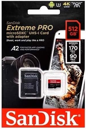 MicroSD kartica SanDisk 512GB Extreme Pro za DJI Mavic 3 Fly, Mavic 3 Cine, Mavic 3 Drone U3 V30 4K A2 u paketu sa svime, osim čitača
