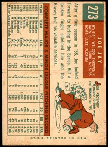 1959. Topps 273 Joey Jay Milwaukee Braves VG/Ex Braves
