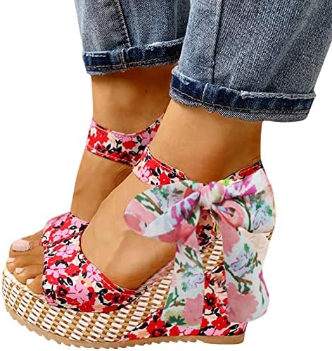 Žene ležerne sandale ljetni tisak čipka Unpozicirana platforma nagib žena klina Nacionalni riblji sandala sandale sandale visoke ženske