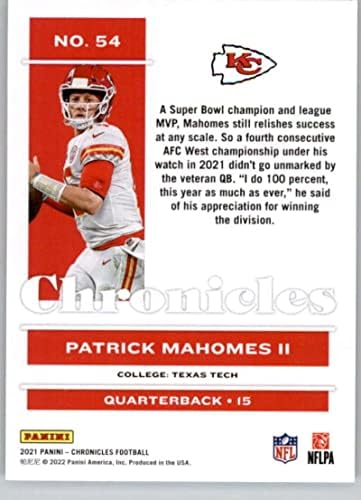 2021. Panini Chronicles 54 Patrick Mahomes II Kansas City Chiefs NFL nogometna trgovačka karta