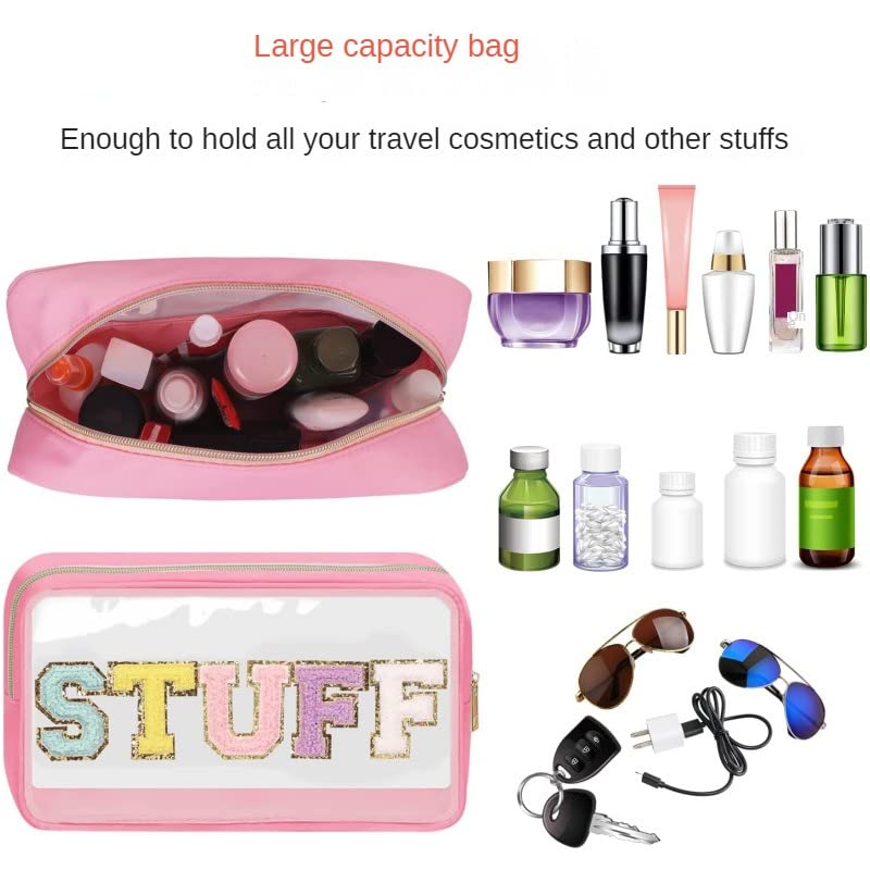 Chenille Pismo Clear Makeup Togs Stuff torba, preppy zakrpa torba za šminkanje s patentnim zatvaračem, prozirni PVC i najlon vodootporni