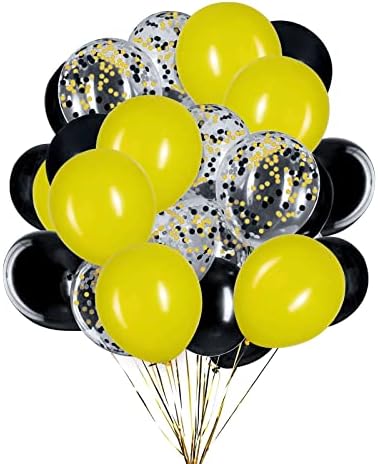 Žuti i crni baloni, žuti i crni balon od lateksa s konfetama za ukrašavanje zabava, 12 inča, pakiranje od 50 komada.
