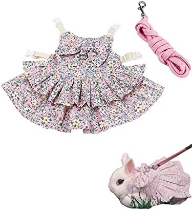Qwinee 2pcs cvjetni print zečji povodac i haljina set slatka haljina zečja odjeća hodajuće escape dokaz uzice za zečjeg zečja hrčka