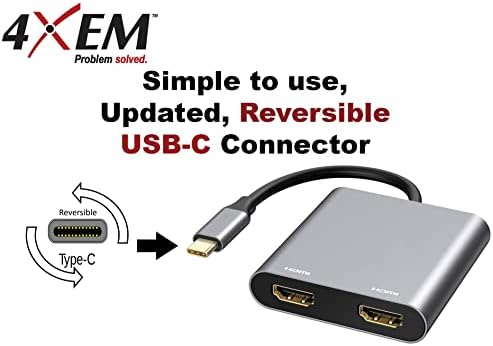 4xem- USB-C do dvostrukog HDMI adaptera USB Type-C na HDMI Hub koji nudi 4K@60Hz kompatibilan s MacBook, Dell, Lonovo i još mnogo toga