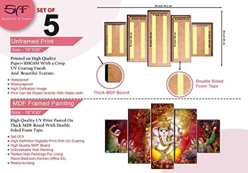 SAF SET od 5 Ganesha religiozne moderne umjetnosti Ukratko zidno slikanje 30 inča x 18 inča PNLS32226